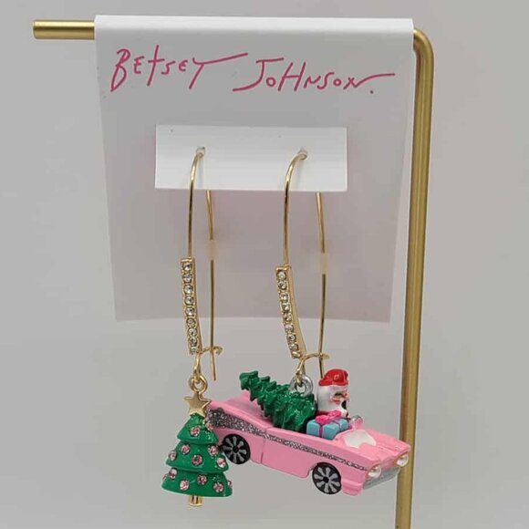 Betsey Johnson Jewelry - Betsey Johnson Santa Pink Car and Tree Miss Matched Earrings NWT! NEW!